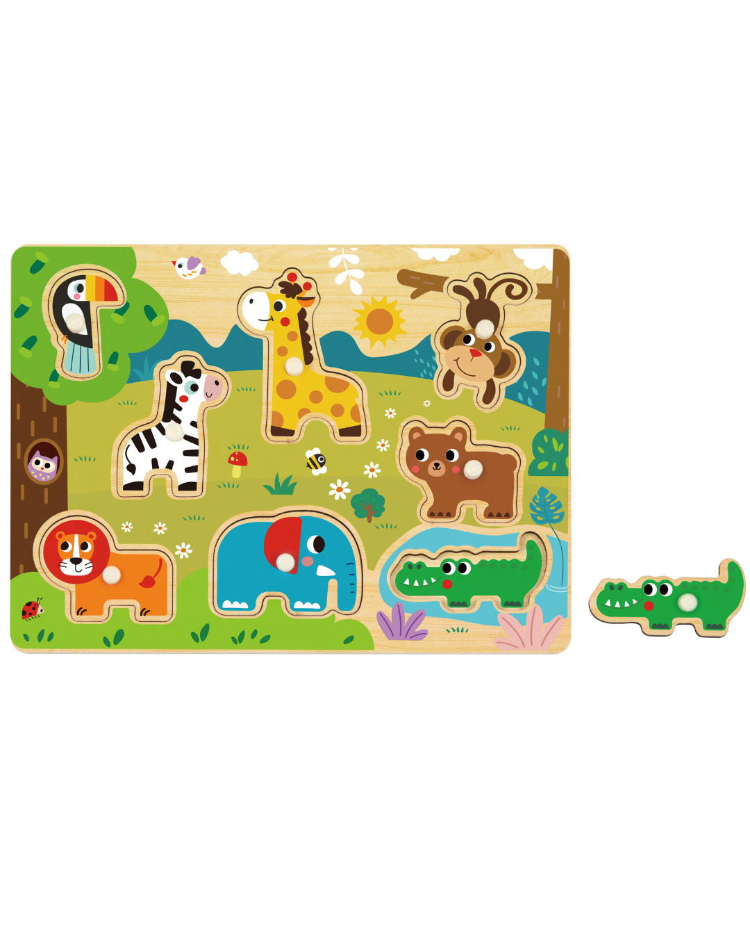 Puzzle încastru din lemn cu animale pentru copii – jucărie educativă