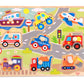 Puzzle din lemn cu vehicule, perfect pentru copiii mici. Piese groase, culori vii și design educativ 