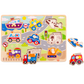 Puzzle din lemn cu vehicule, perfect pentru copiii mici. Piese groase, culori vii și design educativ 