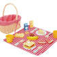 Set de picnic din lemn pentru copii 3+ ani, cu coș și accesorii precum fructe, legume și tacâmuri