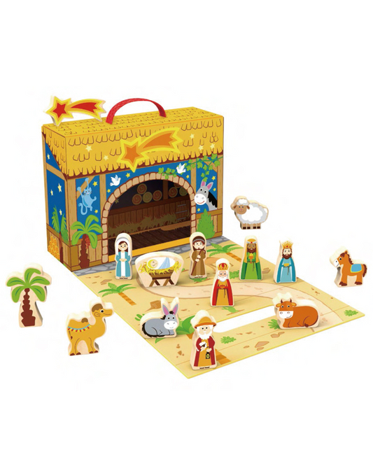 Set din lemn cu scena Nașterii Domnului – figurine pentru copii