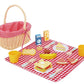 Set picnic din lemn cu coș, veselă și alimente pentru jocuri de rol creative și educative.