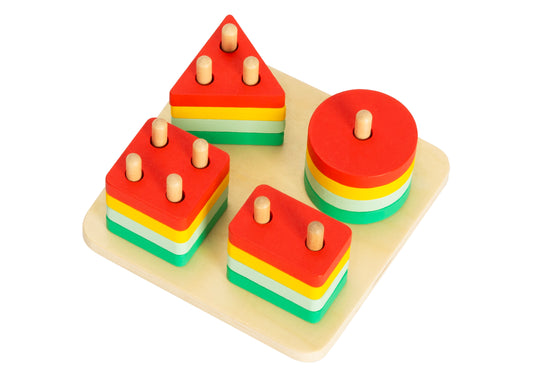 Sortator de forme geometrice din lemn, potrivit pentru copii de 24 luni+, Ajută la învățarea formelor și culorilor