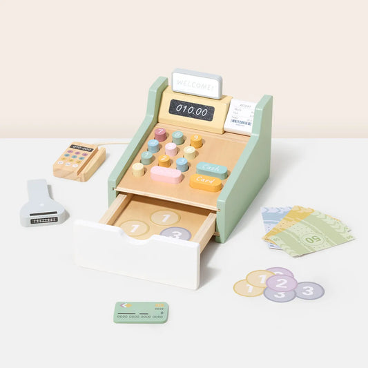 Casă de marcat din lemn Tooky Toy TP543 cu POS și accesorii pentru copii