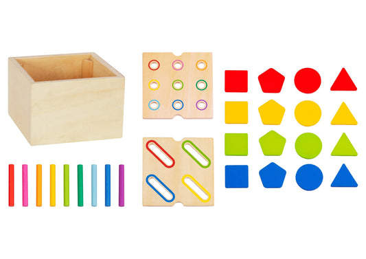 Cutie de sortat Montessori din lemn pentru copii 12 luni+