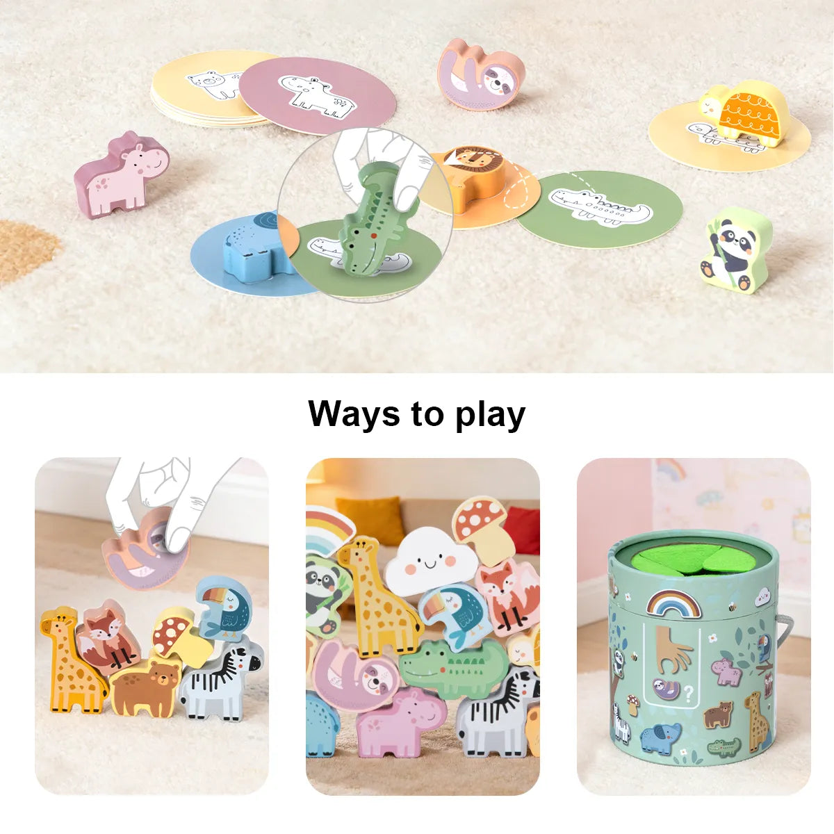 Cutie de depozitare pentru figurine animale și carduri educative din lemn