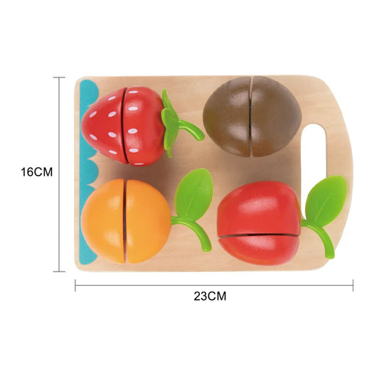 Fructe din lemn cu sistem velcro pentru tăiere și reasamblare