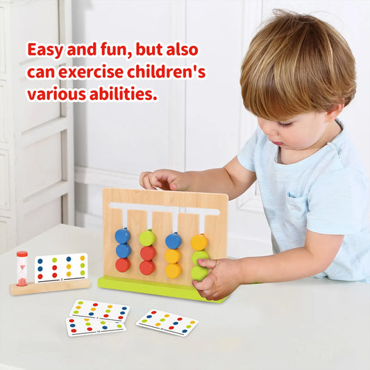 Joc educativ de concentrare din lemn cu piese colorate glisante