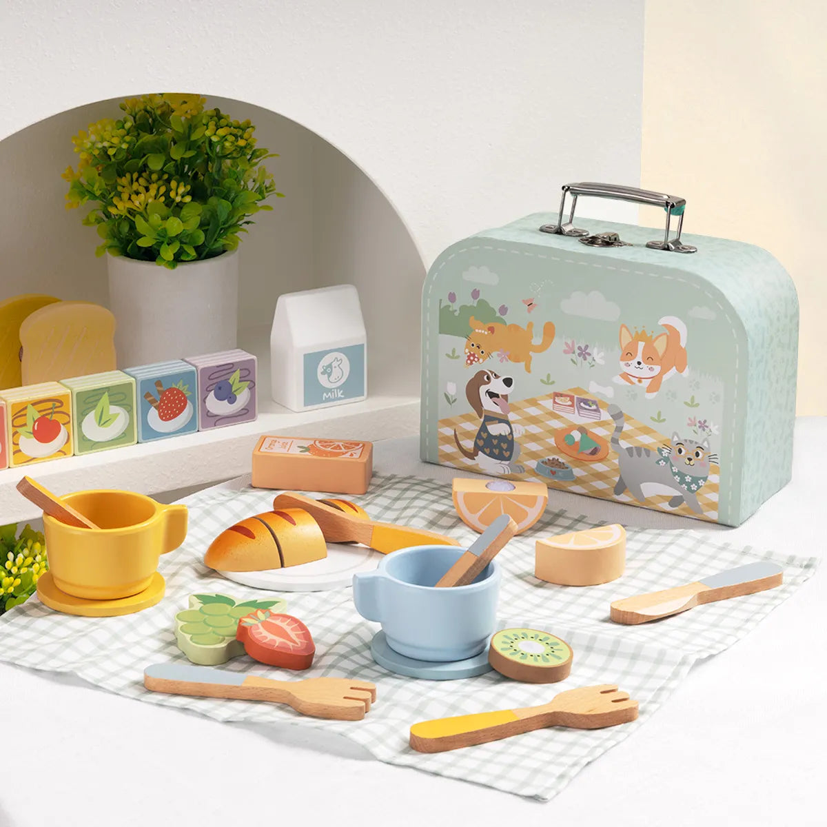 Jucărie educativă din lemn cu tematică picnic