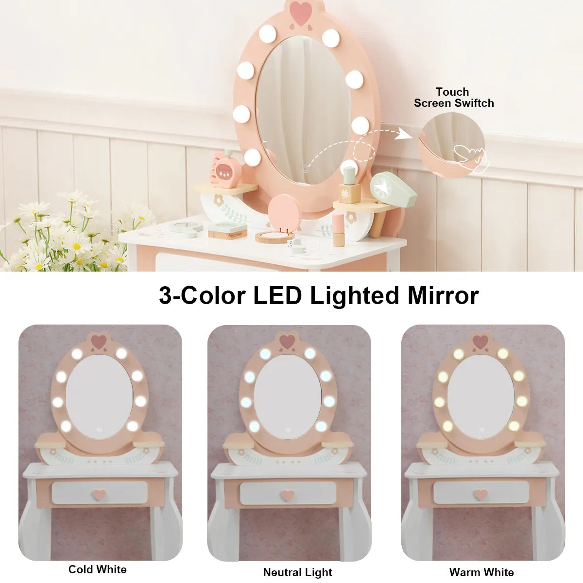 Oglindă iluminată pentru copii cu accesorii 