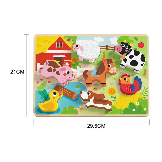 Jucărie educativă puzzle din lemn cu animale de fermă pentru copii mici