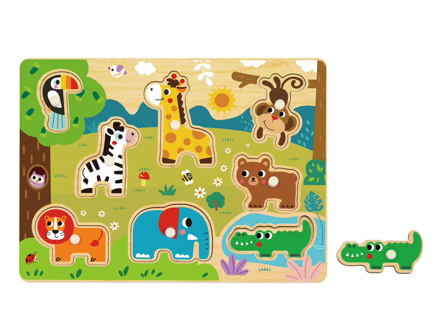 Puzzle încastru din lemn cu animale pentru copii – jucărie educativă