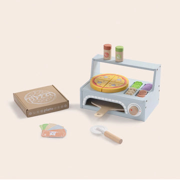 Set pizza din lemn pentru copii cu cuptor și toppinguri colorate