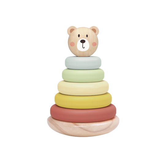 Turn de stivuire din lemn FSC pentru bebeluși, jucărie educativă BabyRio