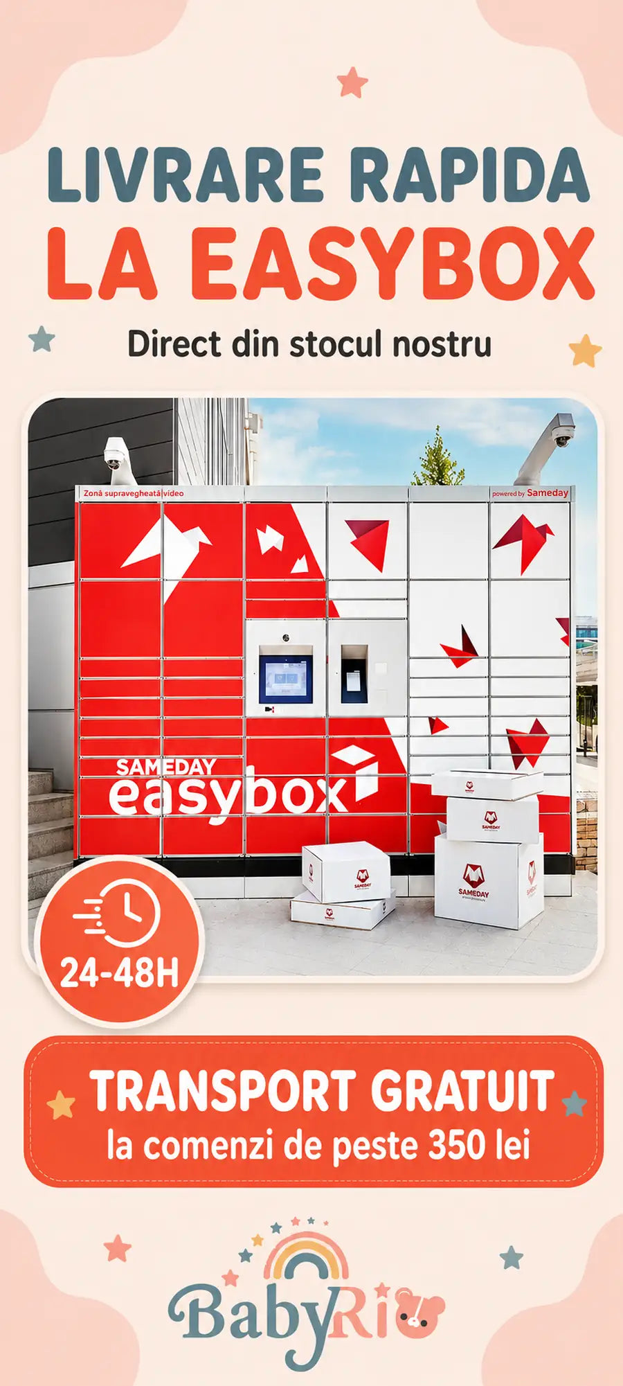 Livrare rapida la easybox, transport gratuit la comenzi de peste 350 lei